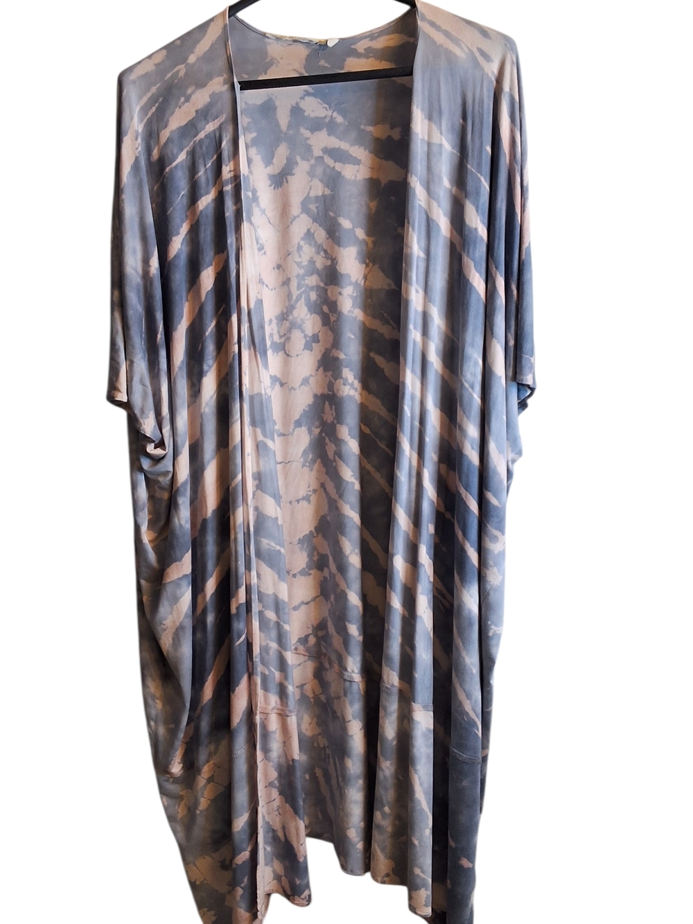 Soft Surroundings Flowing Tie-Dye Duster Kimono in Blue and Tan
